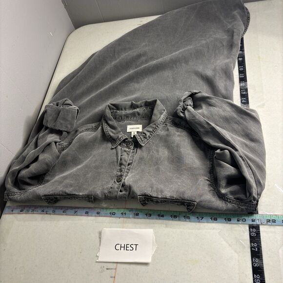 Sneak Peek Women’s Shirt Dress Medium Gray Roll Tab Sleeve Tencel Urban Boho - Picture 8 of 10